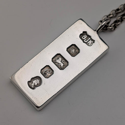 1977 British pure silver Jubilee ingot pendant 31g with pure silver necklace BJK